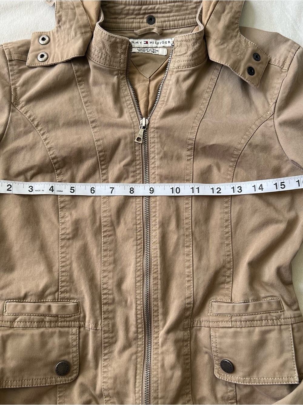 Tommy Hilfiger Khaki Hooded Jacket Y2k Quiet Luxury Band Size Sm Lined - Picture 6 of 11